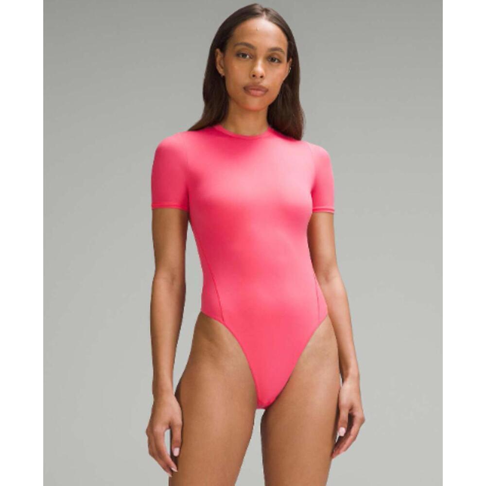 NWT Lululemon Ultra-Soft Nulu Short-Sleeve Crew Thong Bodysuit Glaze Pink Size M